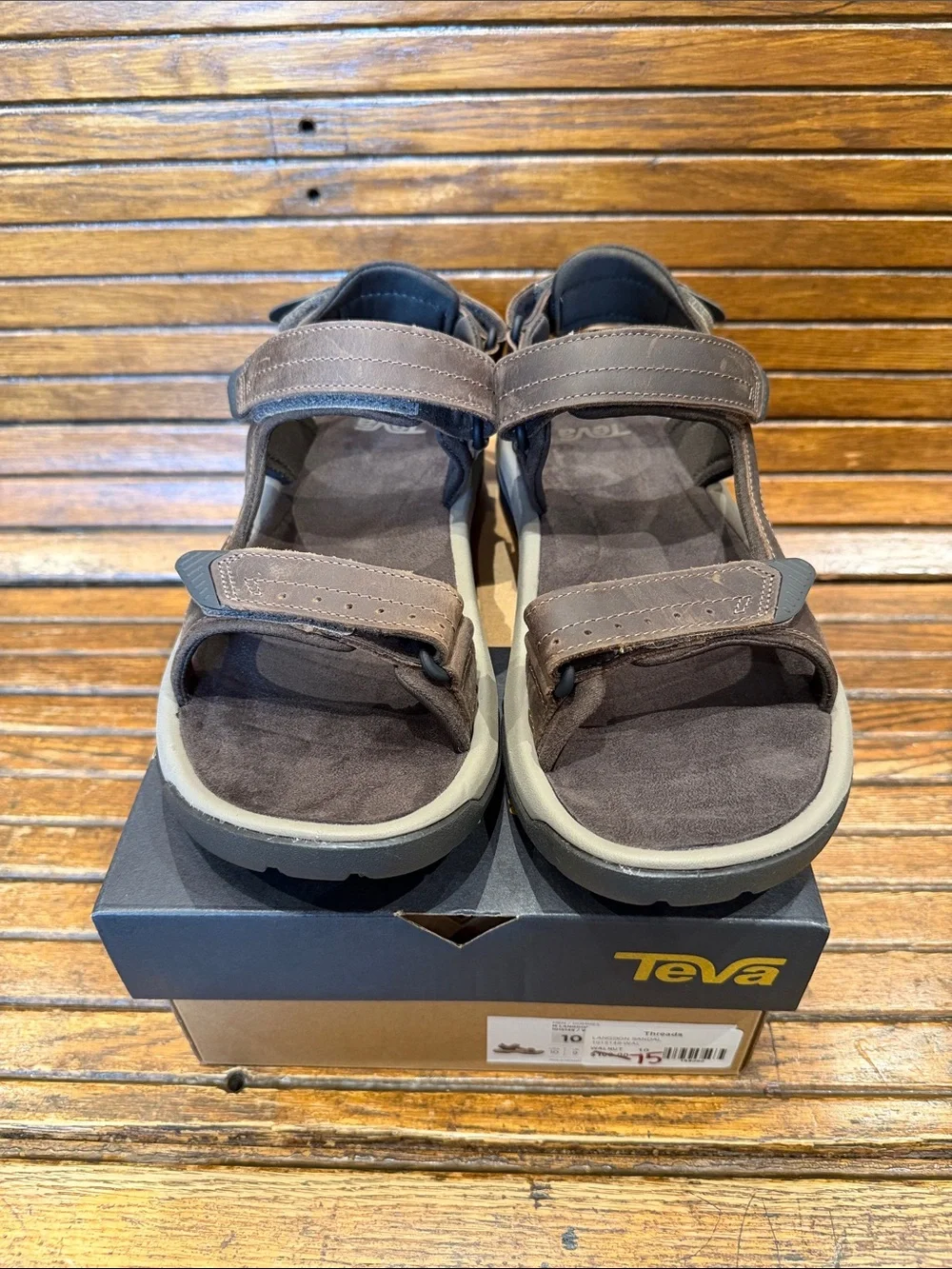 Teva Men's Dark Brown and Gray Velcro Strap Sandals